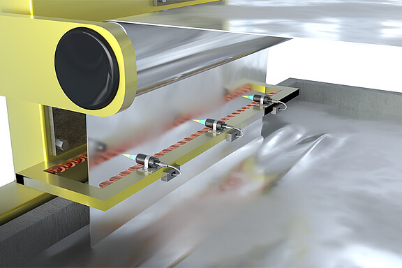 Distance control of air scraper nozzles in galvanizing lines 